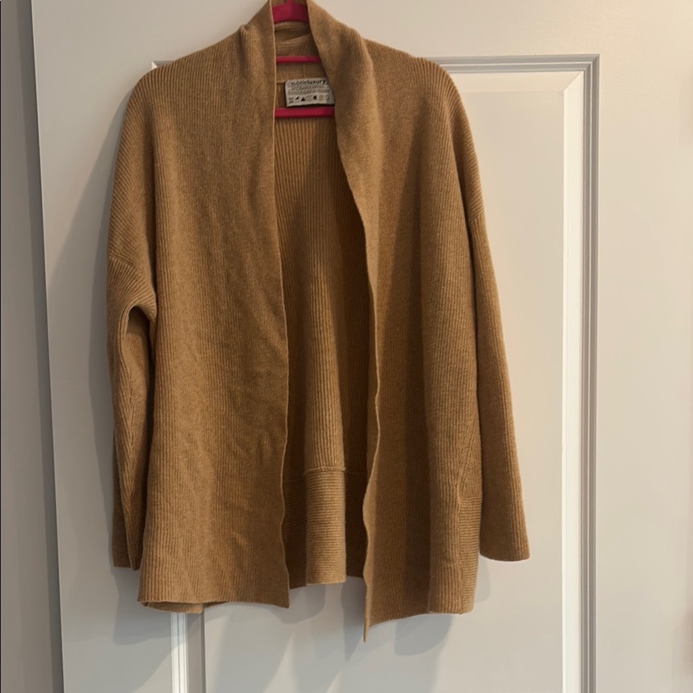 Subtle Luxury Tan Open Front Cardigan washable cashmere sm/med new